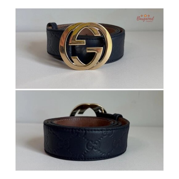 Authentic Gucci Black Guccissima Leather Gold Interlocking G Buckle Belt 85/34 - Picture 3 of 13